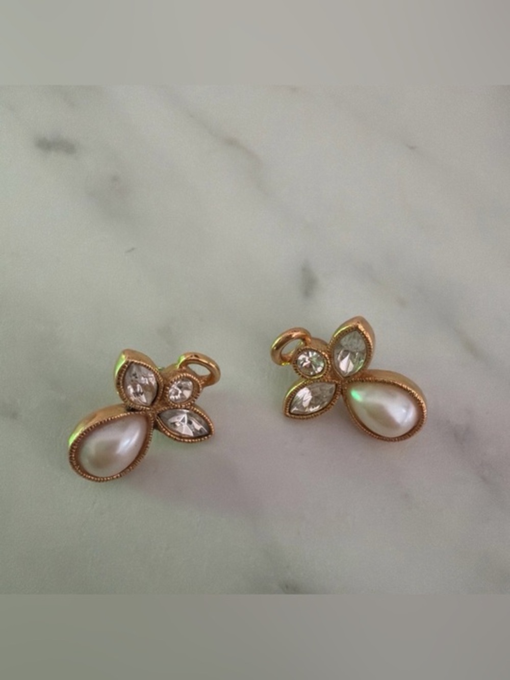 Avon Angel Earrings Faux Pearl Cubic Zirconia Wings Vintage Goldtone Holiday
